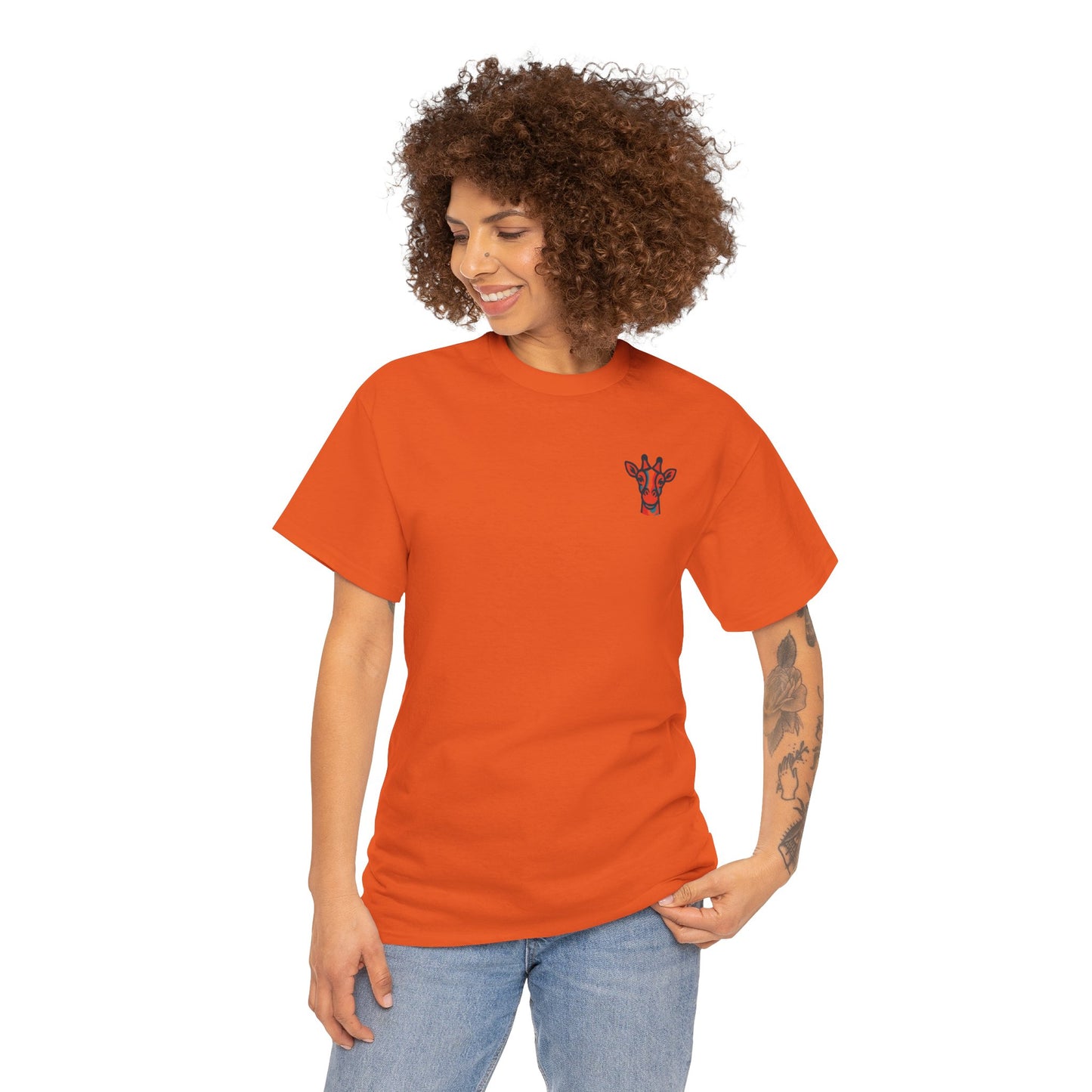 Britor classic logo Giraffe  Patch Tee — Small Chest Embroidered Giraffe Graphic T-Shirt