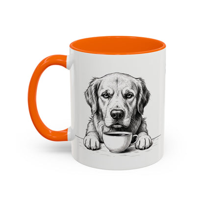 Golden Retriever Coffee Mug — Cute Dog with Coffee Illustration (11/15oz Accent Mug)