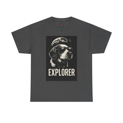 Explorer Dog Unisex Heavy Cotton Tee, Funny Pet Lover Gift, Adventure T-Shirt, Cool Animal Design, Dog Lover Apparel, Casual Tee