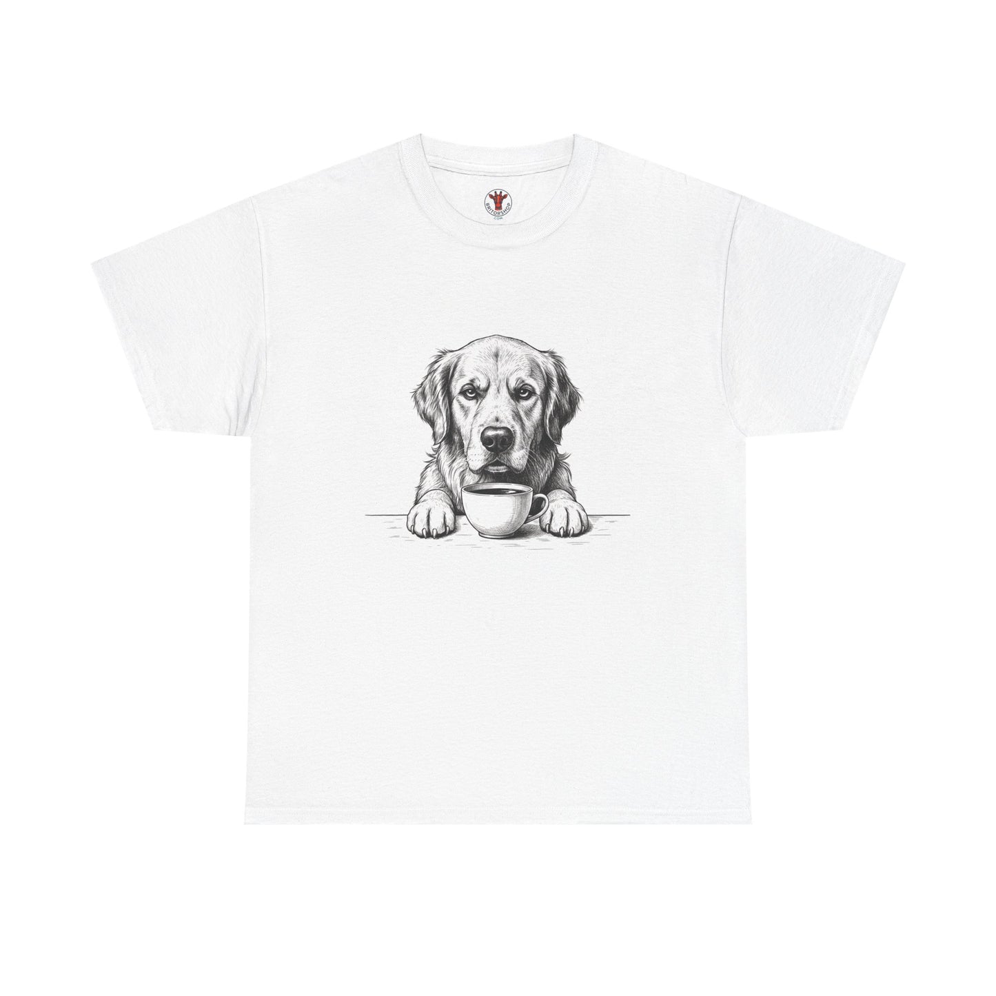Grumpy Golden Retriever Coffee Club, T-Shirt – Realistic Illustration Tee for Dog Lovers