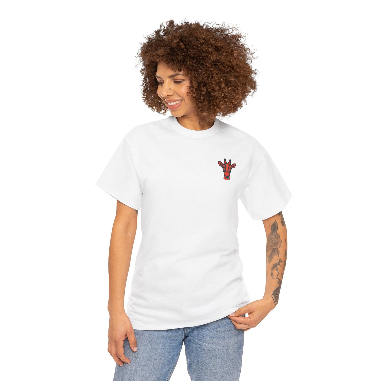 Britor classic logo Giraffe  Patch Tee — Small Chest Embroidered Giraffe Graphic T-Shirt