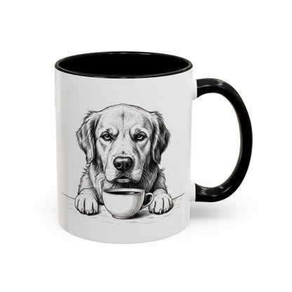 Golden Retriever Coffee Mug — Cute Dog with Coffee Illustration (11/15oz Accent Mug)