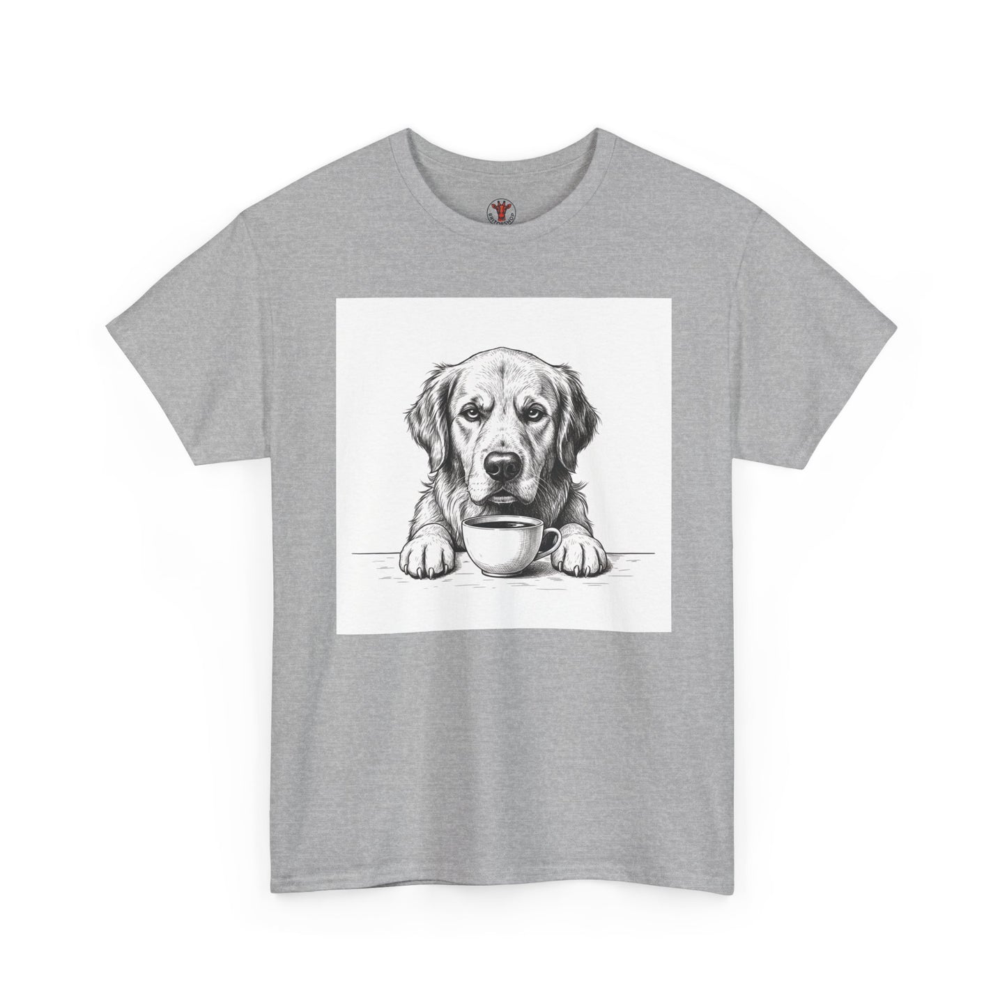 Grumpy Golden Retriever Coffee Club, T-Shirt – Realistic Illustration Tee for Dog Lovers