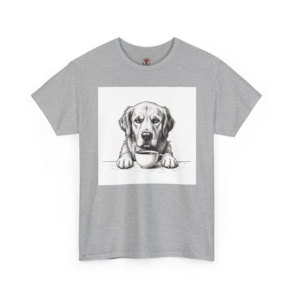 Grumpy Golden Retriever Coffee Club, T-Shirt – Realistic Illustration Tee for Dog Lovers