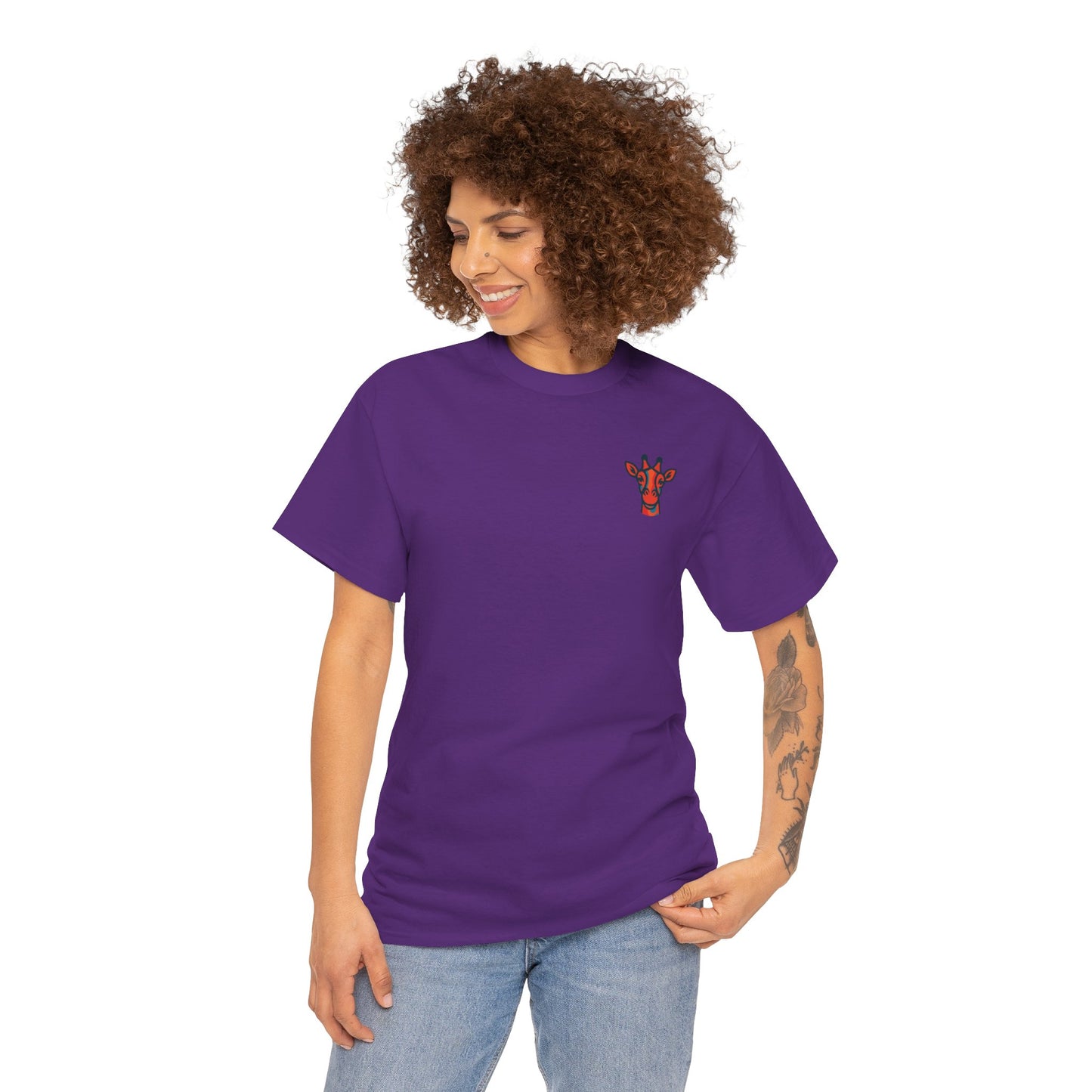 Britor classic logo Giraffe  Patch Tee — Small Chest Embroidered Giraffe Graphic T-Shirt