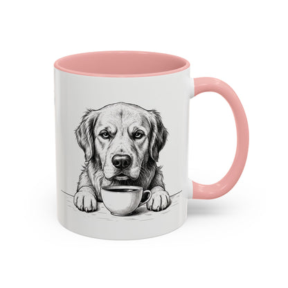 Golden Retriever Coffee Mug — Cute Dog with Coffee Illustration (11/15oz Accent Mug)