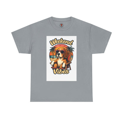 Weekend Vibes Unisex Heavy Cotton Tee, Dog Lover's Shirt, Summer Tee, Casual Wear, Fun Gift for Pet Owners