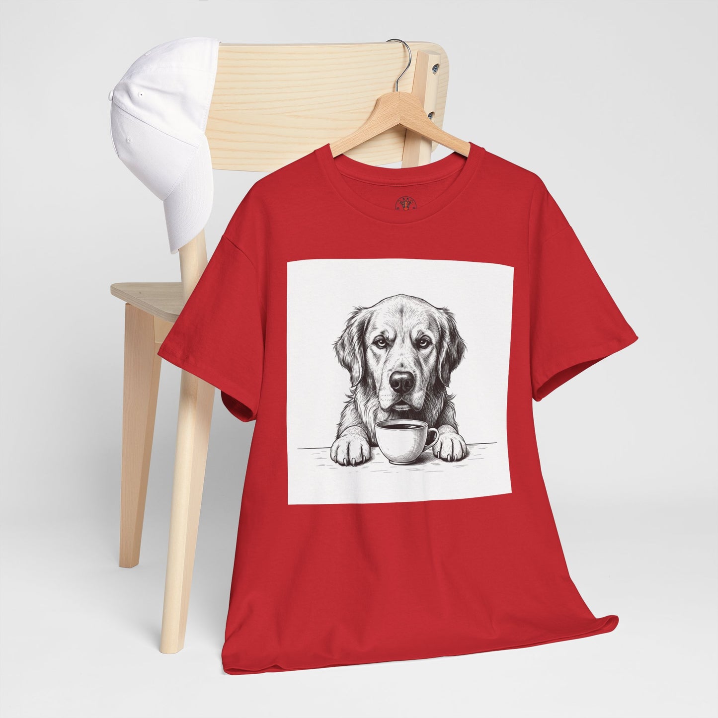 Grumpy Golden Retriever Coffee Club, T-Shirt – Realistic Illustration Tee for Dog Lovers