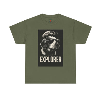 Explorer Dog Unisex Heavy Cotton Tee, Funny Pet Lover Gift, Adventure T-Shirt, Cool Animal Design, Dog Lover Apparel, Casual Tee