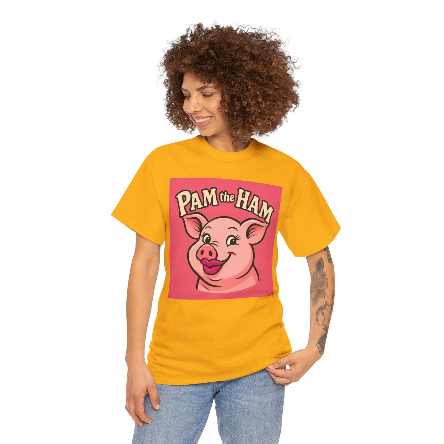 Pam the Ham Unisex Heavy Cotton Tee | Fun Graphic T-Shirt, Gift for Pig Lovers, Cute Animal Shirt, Casual Wear, Quirky Design