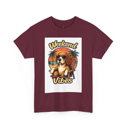 Weekend Vibes Unisex Heavy Cotton Tee, Dog Lover's Shirt, Summer Tee, Casual Wear, Fun Gift for Pet Owners