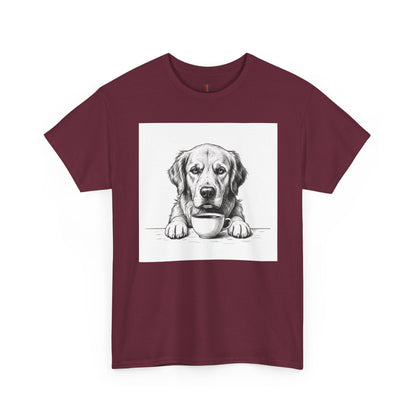 Grumpy Golden Retriever Coffee Club, T-Shirt – Realistic Illustration Tee for Dog Lovers