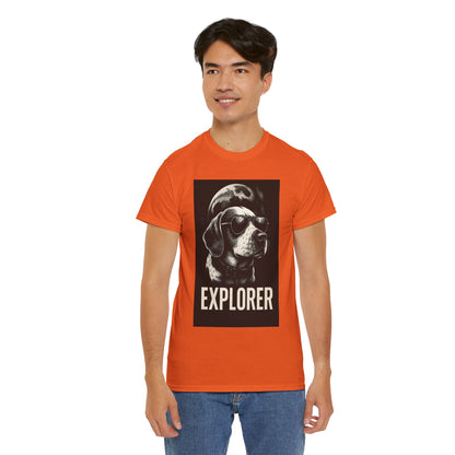 Explorer Dog Unisex Heavy Cotton Tee, Funny Pet Lover Gift, Adventure T-Shirt, Cool Animal Design, Dog Lover Apparel, Casual Tee