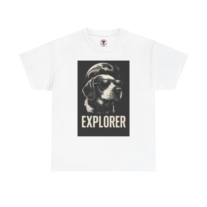 Explorer Dog Unisex Heavy Cotton Tee, Funny Pet Lover Gift, Adventure T-Shirt, Cool Animal Design, Dog Lover Apparel, Casual Tee