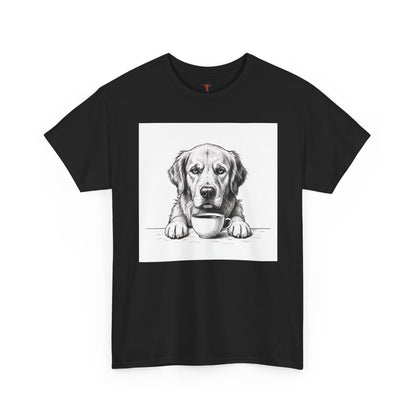 Grumpy Golden Retriever Coffee Club, T-Shirt – Realistic Illustration Tee for Dog Lovers