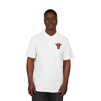 Embroidered Britor classic Giraffe Patch Polo Shirt — White Pique Polo