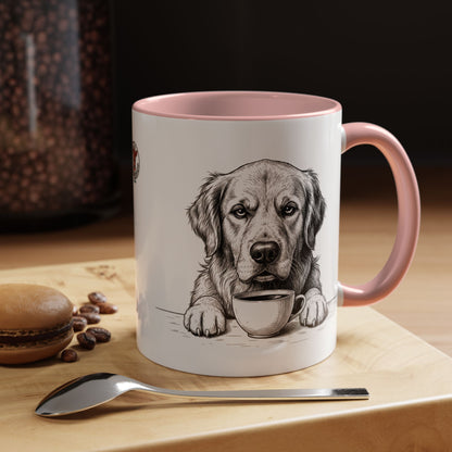 Golden Retriever Coffee Mug — Cute Dog with Coffee Illustration (11/15oz Accent Mug)