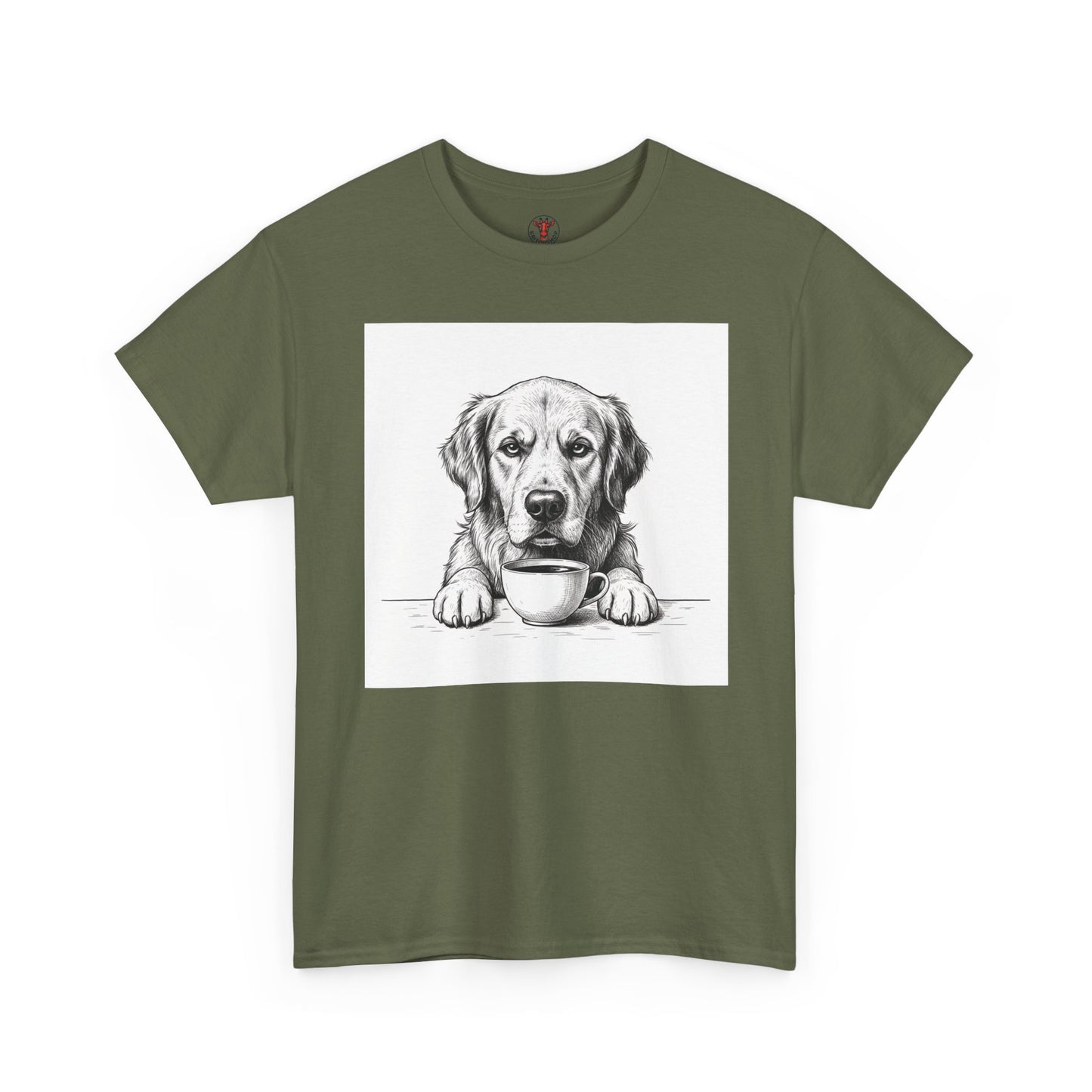 Grumpy Golden Retriever Coffee Club, T-Shirt – Realistic Illustration Tee for Dog Lovers