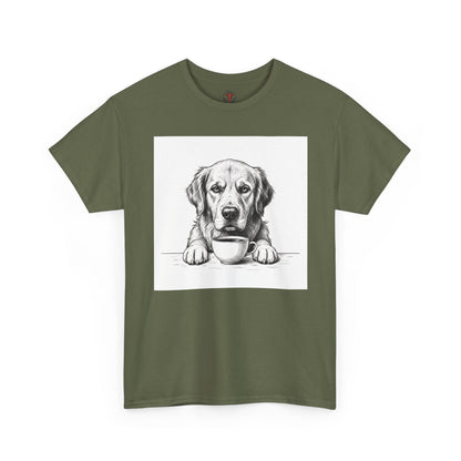 Grumpy Golden Retriever Coffee Club, T-Shirt – Realistic Illustration Tee for Dog Lovers
