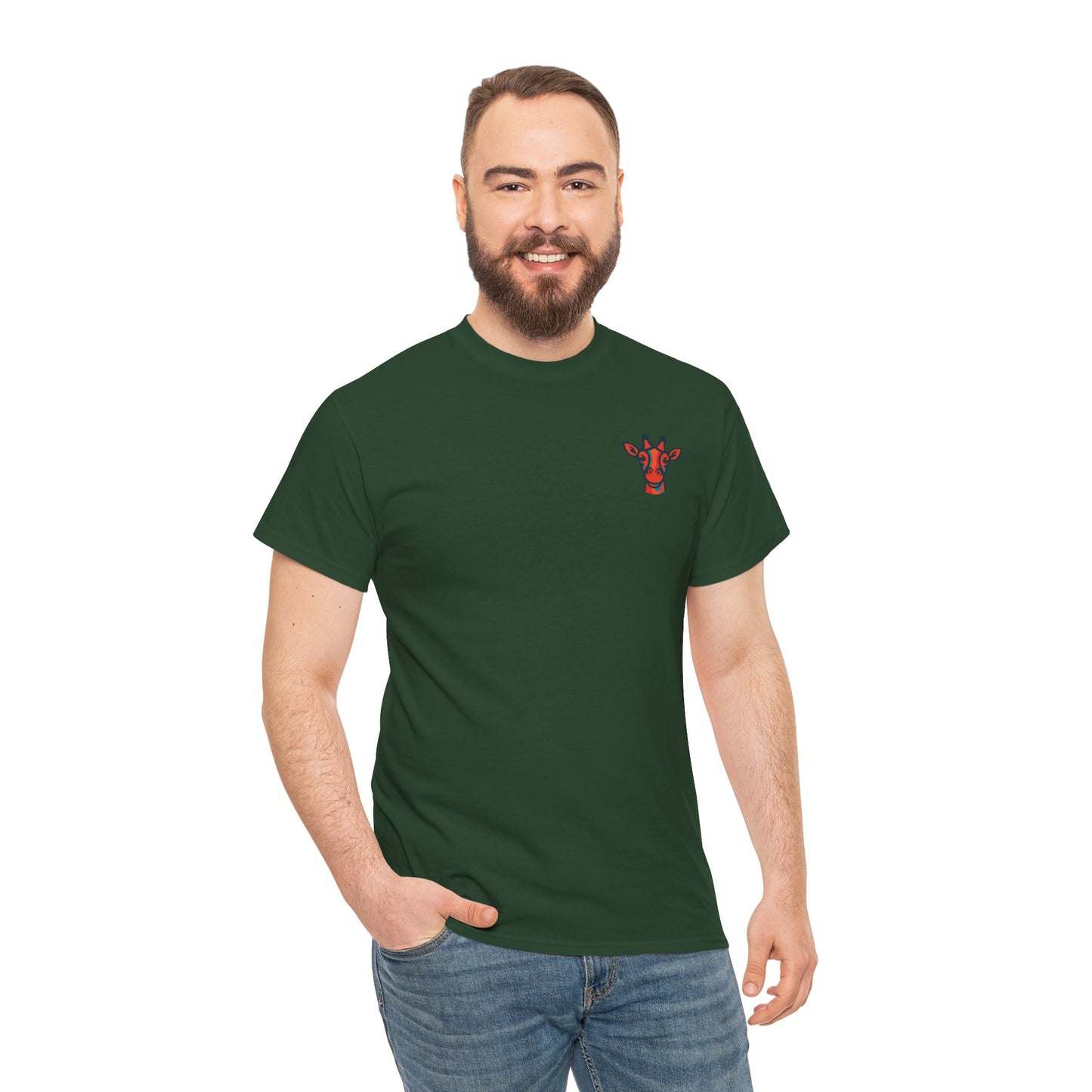 Britor classic logo Giraffe  Patch Tee — Small Chest Embroidered Giraffe Graphic T-Shirt